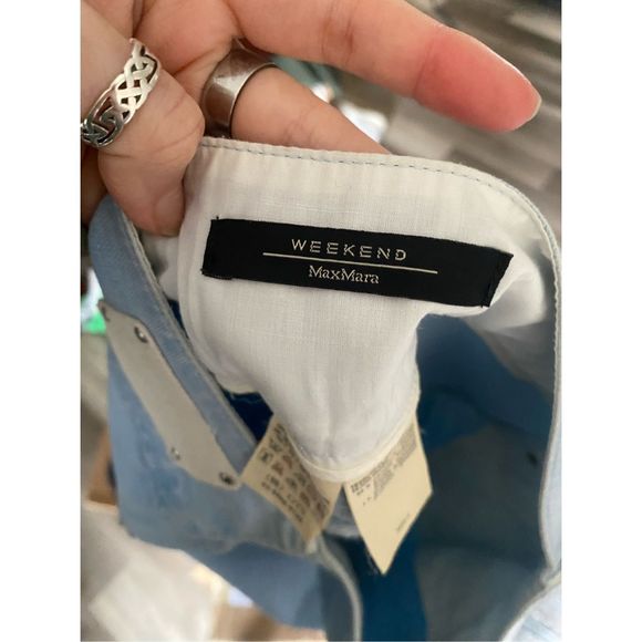 Max Mara Weekend Light Blue Denim Cotton Blend Washed Denim Midi Skirt Size 10 - Picture 11 of 16